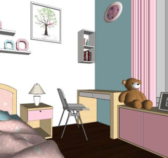 北欧女孩儿童卧室SU模型下载_sketchup草图大师SKP模型
