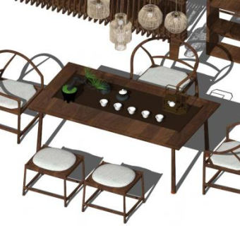 现代中式茶台茶桌su模型下载_sketchup草图大师SKP模型