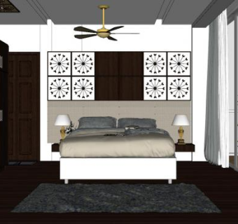 新中式卧室现代家装SU模型下载_sketchup草图大师SKP模型