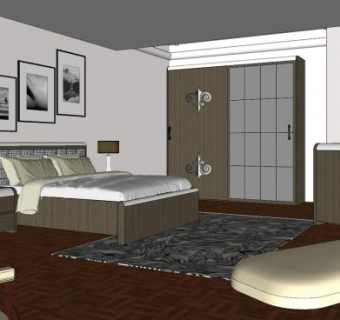现代整体卧室SU模型下载_sketchup草图大师SKP模型
