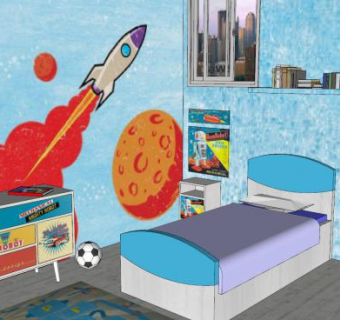 太空风格儿童房SU模型下载_sketchup草图大师SKP模型