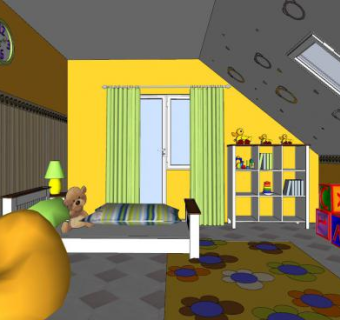 现代阁楼儿童房sketchup模型下载_sketchup草图大师SKP模型