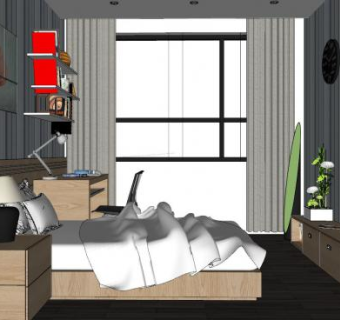 现代卧室原木家具SU模型下载_sketchup草图大师SKP模型