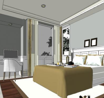 简欧现代卧室SU模型下载_sketchup草图大师SKP模型