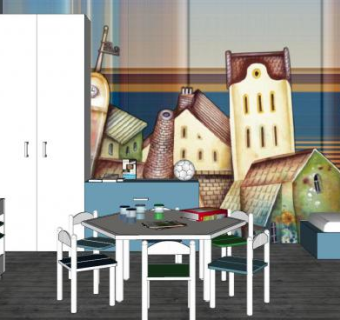 现代儿童房装饰sketchup模型下载_sketchup草图大师SKP模型