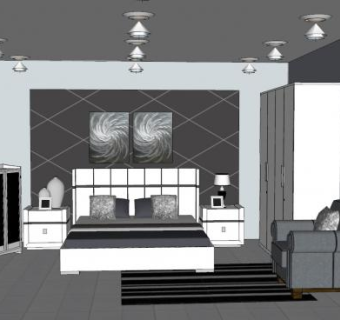 现代装修卧室设计sketchup模型下载_sketchup草图大师SKP模型