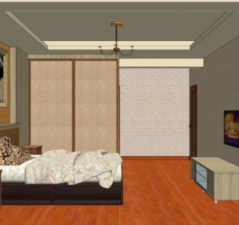 新中式家装卧室SU模型下载_sketchup草图大师SKP模型