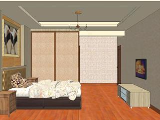 新中式家装卧室SU模型下载_sketchup草图大师SKP模型