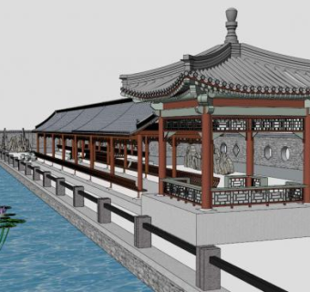 中式廊架亭子su模型下载_sketchup草图大师SKP模型