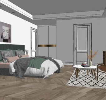 现代卧室整体家具sketchup模型下载_sketchup草图大师SKP模型