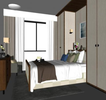 现代简约卧室装修sketchup模型下载_sketchup草图大师SKP模型