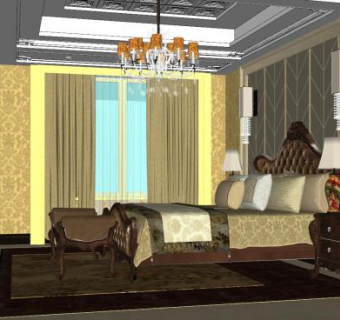 欧式主人房卧室SU模型下载_sketchup草图大师SKP模型