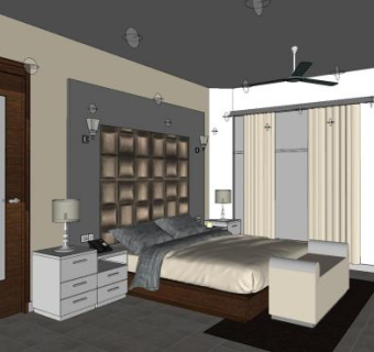 现代软装卧室家具SU模型下载_sketchup草图大师SKP模型