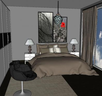 现代时尚卧室家装SU模型下载_sketchup草图大师SKP模型
