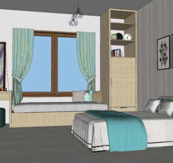 现代小清新卧室家装SU模型下载_sketchup草图大师SKP模型