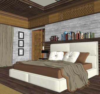 自然风卧室家装SU模型下载_sketchup草图大师SKP模型