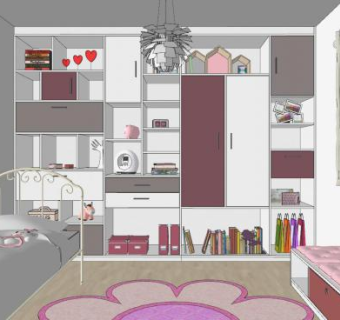 北欧女生儿童房SU模型下载_sketchup草图大师SKP模型