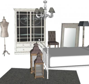 北欧卧室床具家具SU模型下载_sketchup草图大师SKP模型