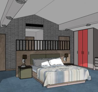 现代户型卧室SU模型下载_sketchup草图大师SKP模型