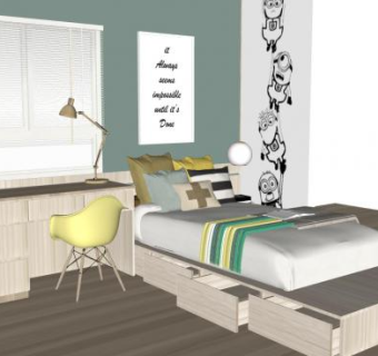 北欧小清新卧室SU模型下载_sketchup草图大师SKP模型