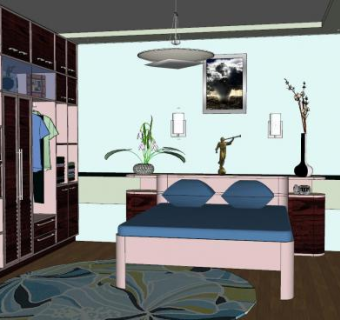 现代卧室家装摆件SU模型下载_sketchup草图大师SKP模型