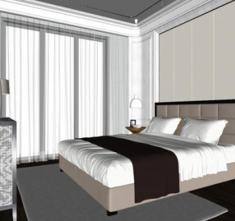 现代极简软装卧室SU模型下载_sketchup草图大师SKP模型