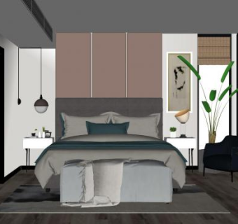 现代简约卧室软装SU模型下载_sketchup草图大师SKP模型