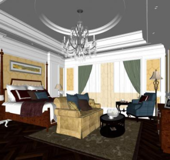 欧式古典主人房SU模型下载_sketchup草图大师SKP模型