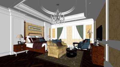 欧式古典主人房SU模型下载_sketchup草图大师SKP模型