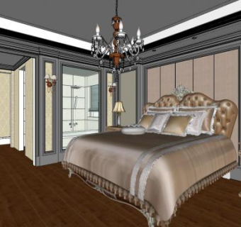 欧式轻奢主人房SU模型下载_sketchup草图大师SKP模型