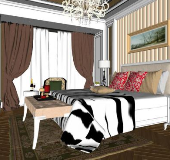 简欧卧室床具家具SU模型下载_sketchup草图大师SKP模型