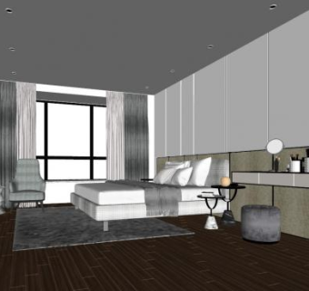 现代简约整体卧室SU模型下载_sketchup草图大师SKP模型