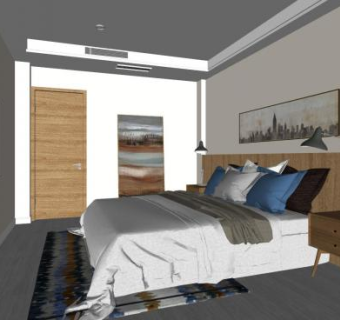 现代简约卧室墙饰SU模型下载_sketchup草图大师SKP模型