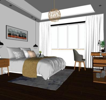 简约现代卧室家具SU模型下载_sketchup草图大师SKP模型