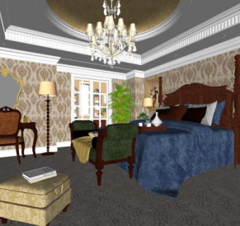 美式主人房SU模型下载_sketchup草图大师SKP模型