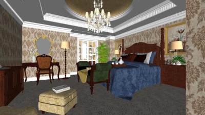 美式主人房SU模型下载_sketchup草图大师SKP模型