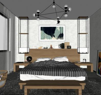 简约家具卧室SU模型下载_sketchup草图大师SKP模型