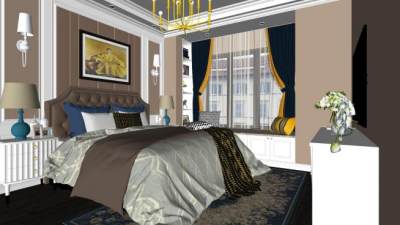 简欧轻奢卧室设计SU模型下载_sketchup草图大师SKP模型