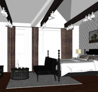 美式主人房家具SU模型下载_sketchup草图大师SKP模型