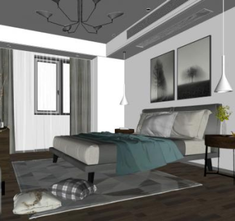 北欧简约卧室家装SU模型下载_sketchup草图大师SKP模型
