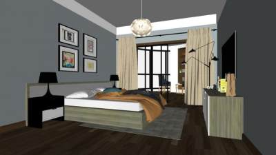简约卧室家装摆件SU模型下载_sketchup草图大师SKP模型
