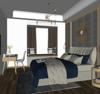 简约轻奢卧室SU模型下载_sketchup草图大师SKP模型