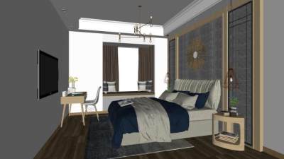 简约轻奢卧室SU模型下载_sketchup草图大师SKP模型