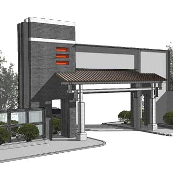 <em>中式入口</em>大门su模型下载_sketchup草图大师SKP模型