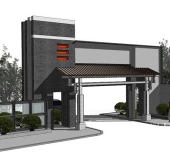 中式入口大门su模型下载_sketchup草图大师SKP模型