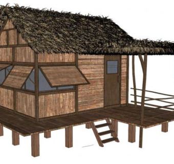 茅草屋建筑su模型下载_sketchup草图大师SKP模型