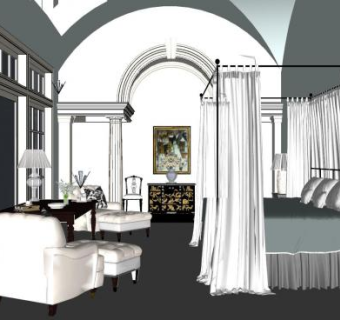 欧式简约主人房SU模型下载_sketchup草图大师SKP模型