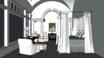 欧式简约主人房SU模型下载_sketchup草图大师SKP模型