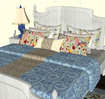 简欧地中海主卧SU模型下载_sketchup草图大师SKP模型