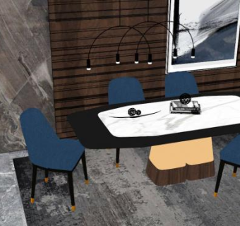 工业风桌椅组合su模型下载_sketchup草图大师SKP模型